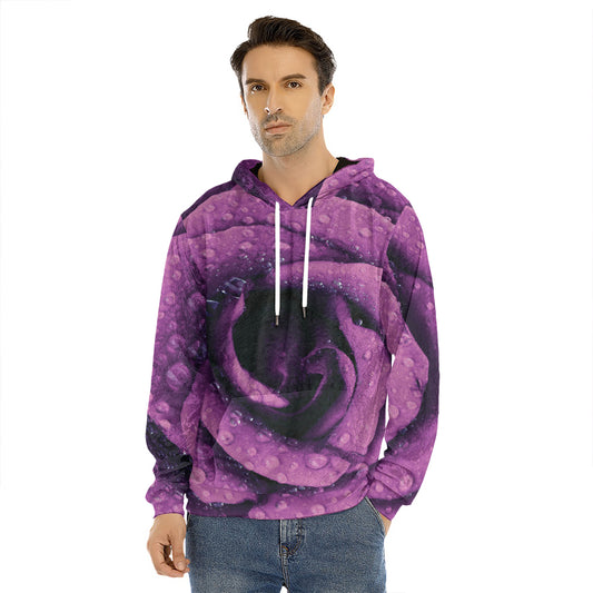Dark Purple Rose Print Men's Velvet Pullover Hoodie