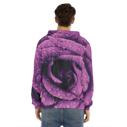 Dark Purple Rose Print Men's Velvet Pullover Hoodie