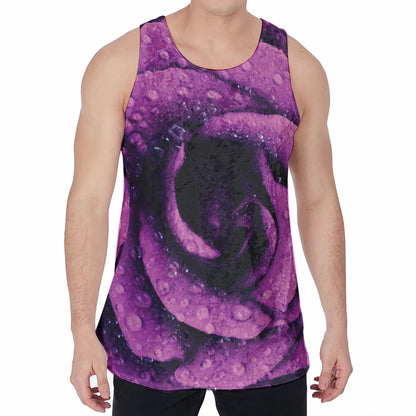 Dark Purple Rose Print Men's Velvet Tank Top