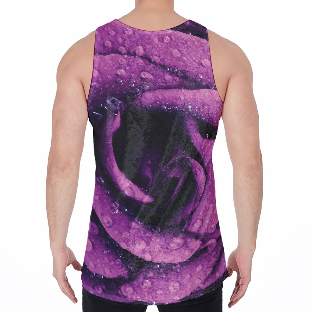 Dark Purple Rose Print Men's Velvet Tank Top