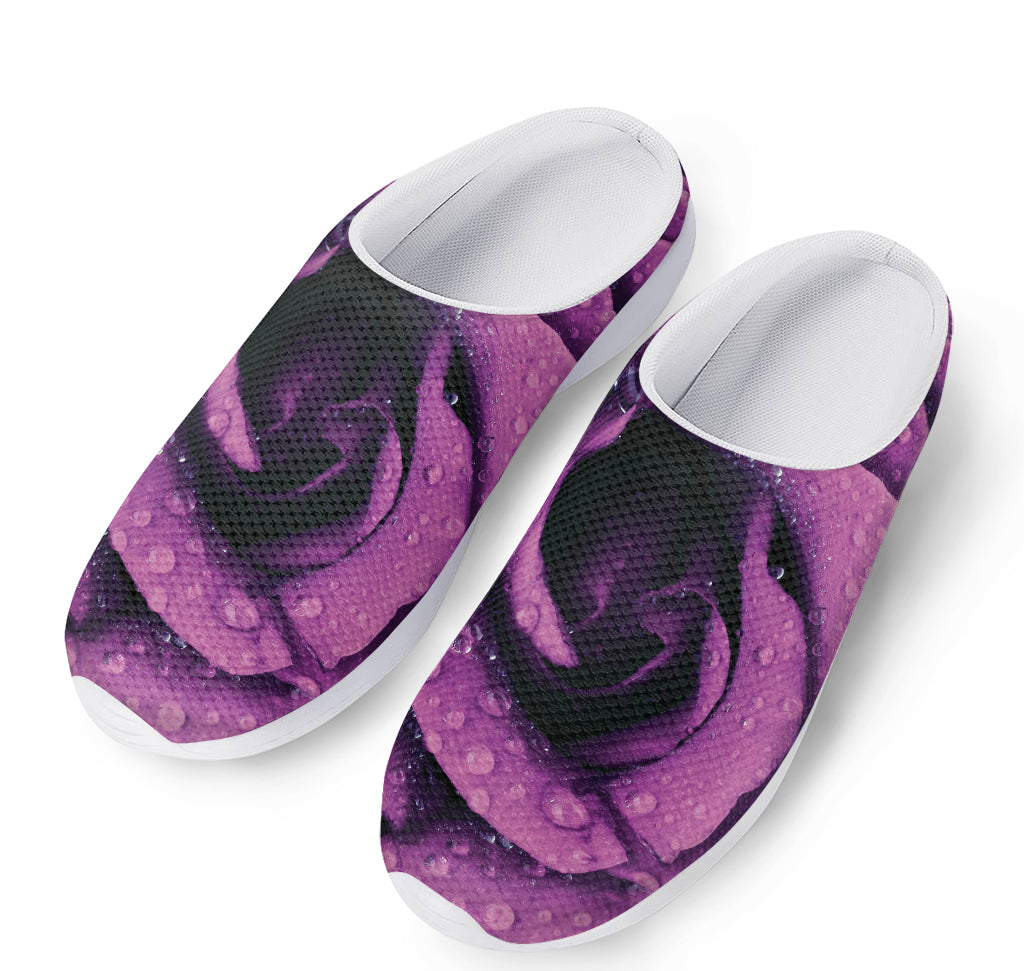 Dark Purple Rose Print Mesh Casual Shoes