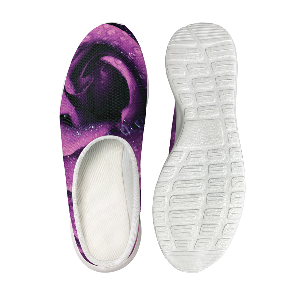 Dark Purple Rose Print Mesh Casual Shoes