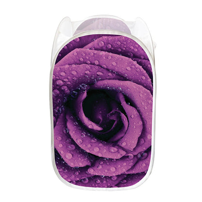 Dark Purple Rose Print Mesh Laundry Hamper