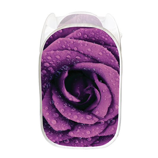 Dark Purple Rose Print Mesh Laundry Hamper