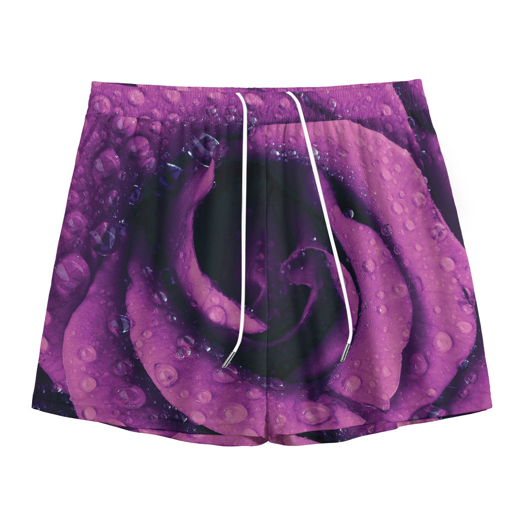Dark Purple Rose Print Mesh Shorts