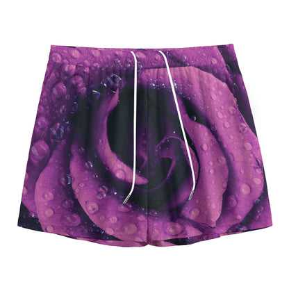 Dark Purple Rose Print Mesh Shorts
