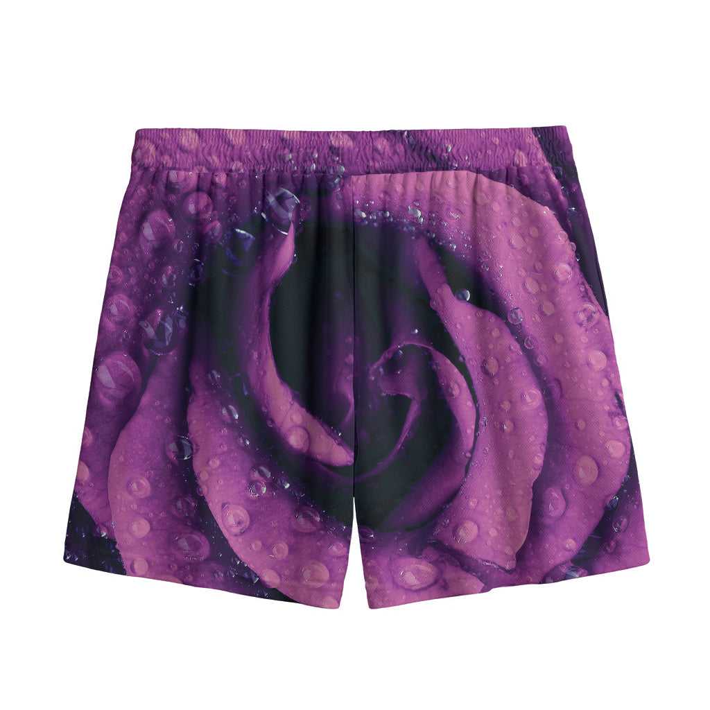 Dark Purple Rose Print Mesh Shorts