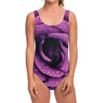 Dark Purple Rose Print One Piece Swimsuit