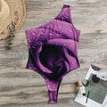 Dark Purple Rose Print One Shoulder Bodysuit