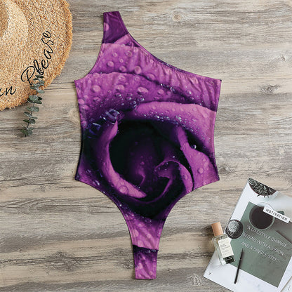 Dark Purple Rose Print One Shoulder Bodysuit
