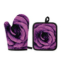 Dark Purple Rose Print Oven Mitt And Pot Holder Set