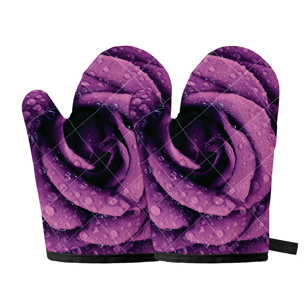 Dark Purple Rose Print Oven Mitts
