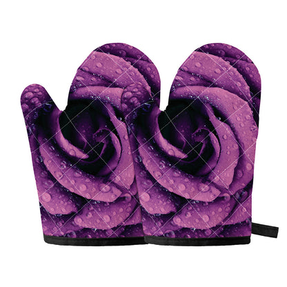 Dark Purple Rose Print Oven Mitts