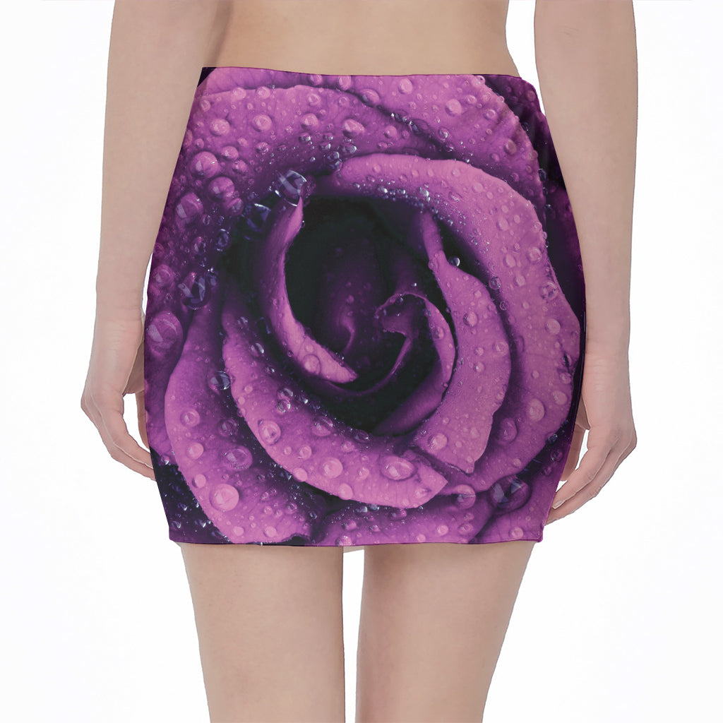 Dark Purple Rose Print Pencil Mini Skirt