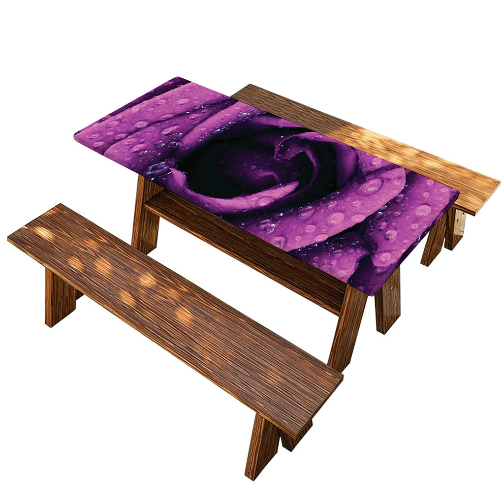 Dark Purple Rose Print Picnic Table Cover