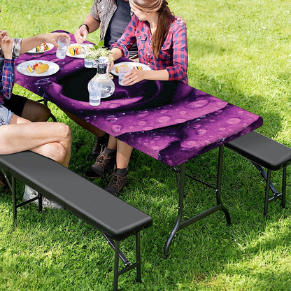 Dark Purple Rose Print Picnic Table Cover