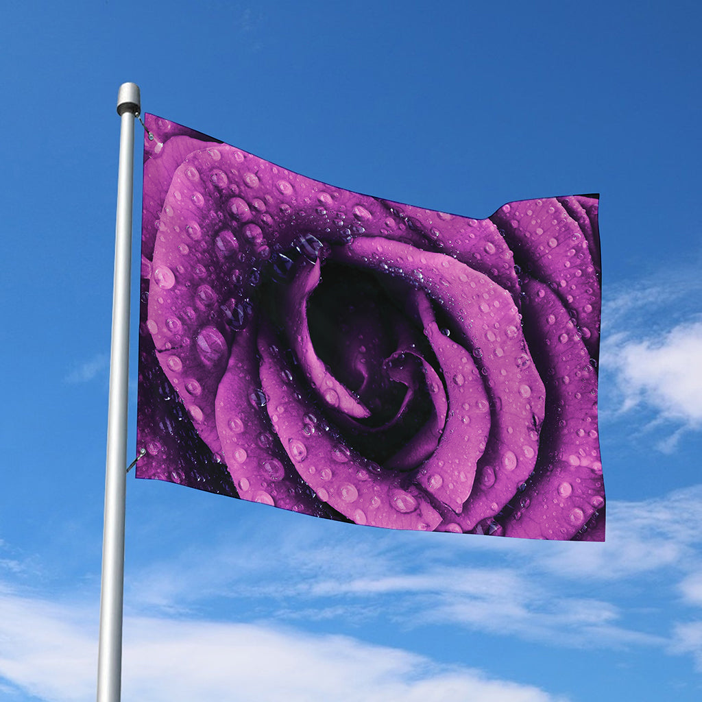Dark Purple Rose Print Polyester Flag
