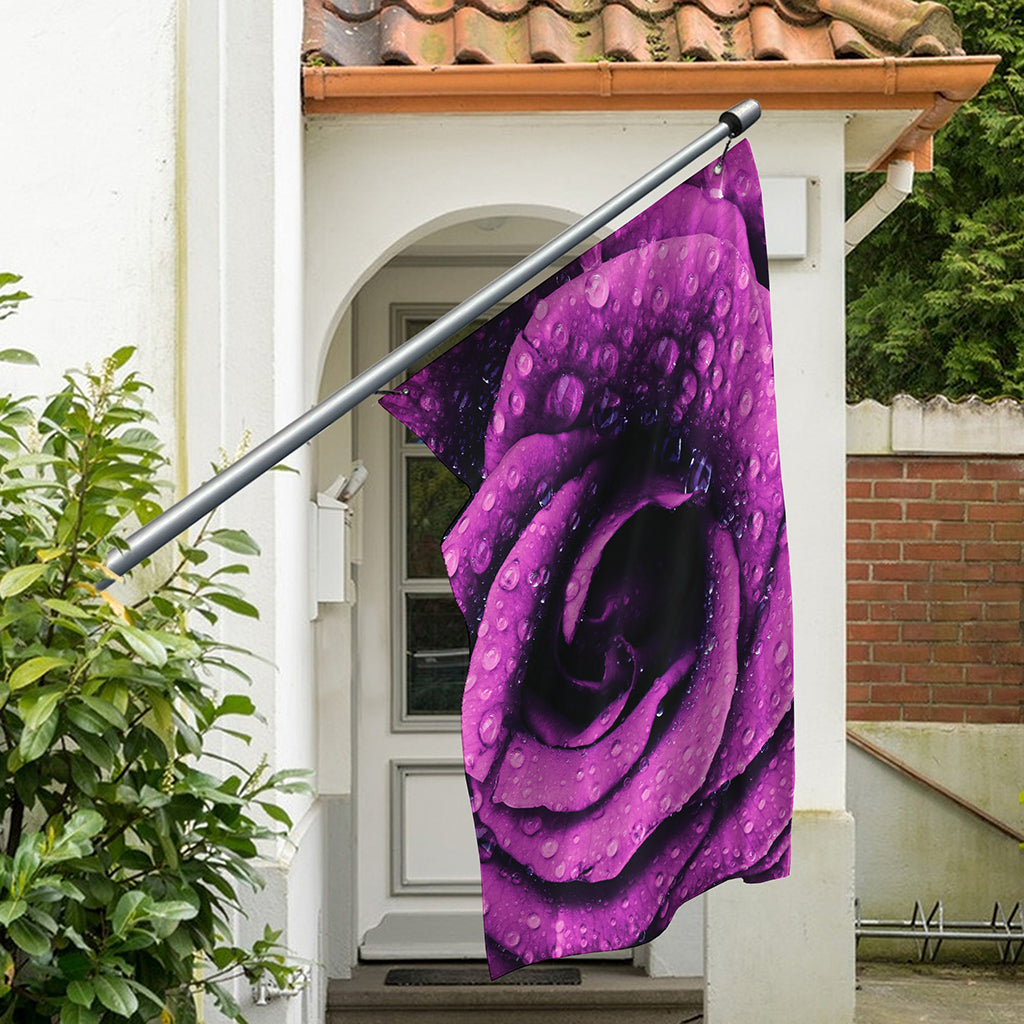 Dark Purple Rose Print Polyester Flag