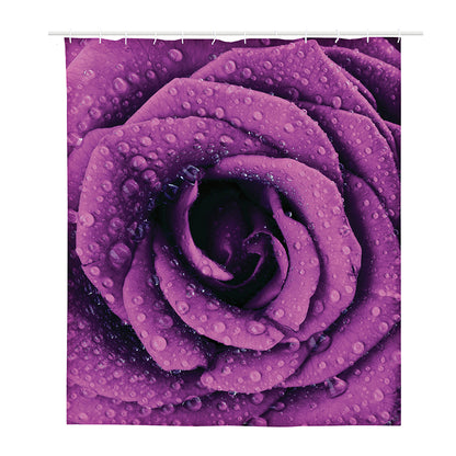 Dark Purple Rose Print Polyester Shower Curtain