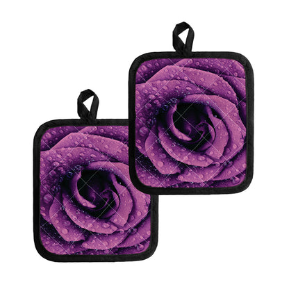 Dark Purple Rose Print Pot Holders