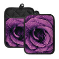 Dark Purple Rose Print Pot Holders With Pocket
