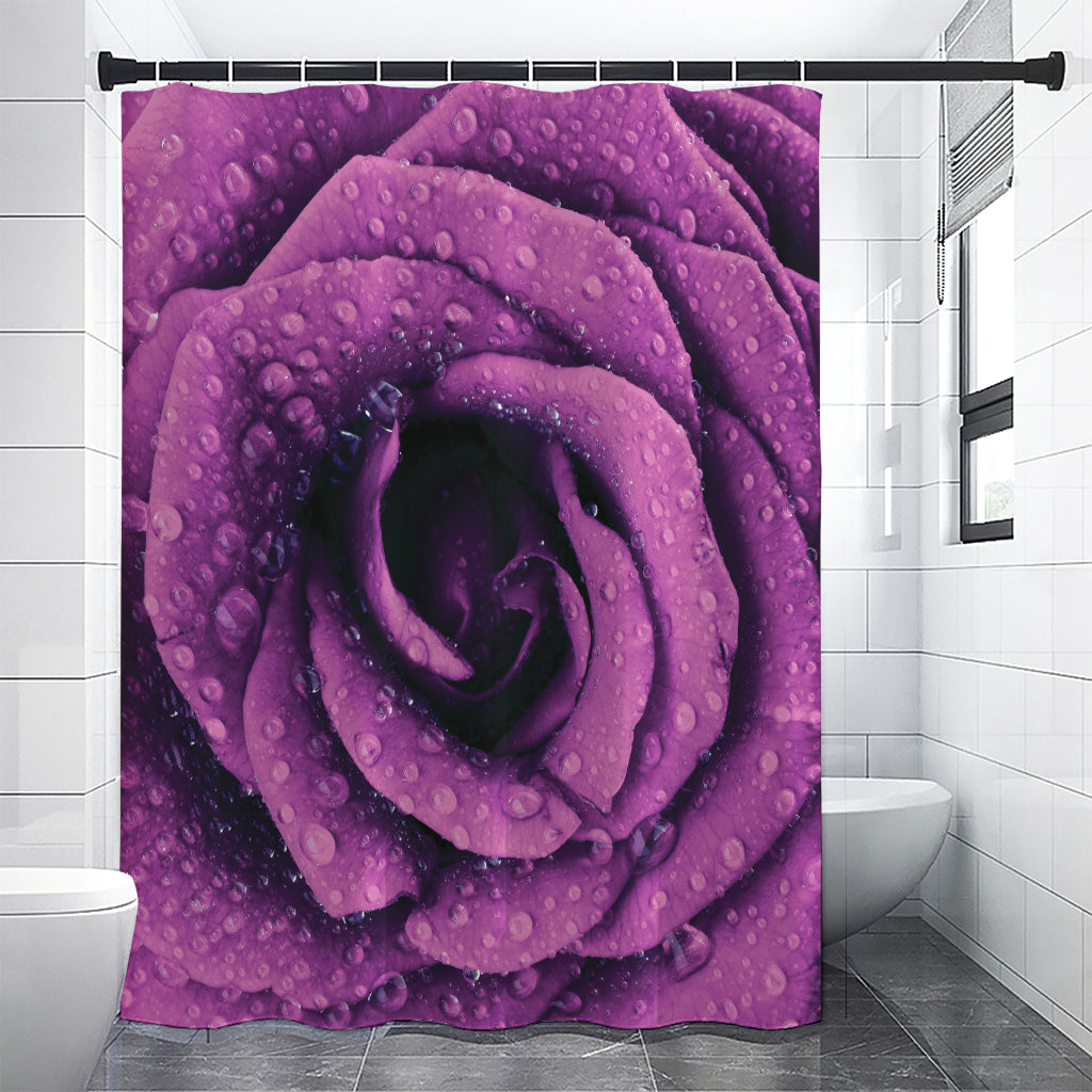 Dark Purple Rose Print Premium Shower Curtain