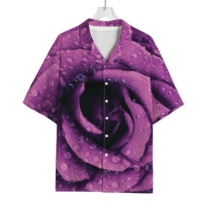 Dark Purple Rose Print Rayon Hawaiian Shirt