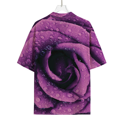 Dark Purple Rose Print Rayon Hawaiian Shirt