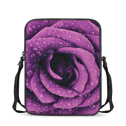 Dark Purple Rose Print Rectangular Crossbody Bag