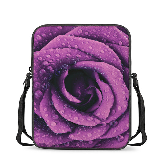 Dark Purple Rose Print Rectangular Crossbody Bag