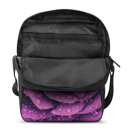 Dark Purple Rose Print Rectangular Crossbody Bag