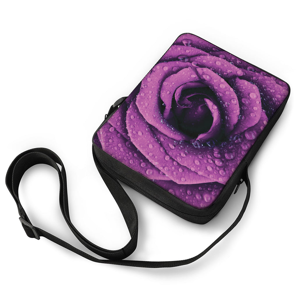 Dark Purple Rose Print Rectangular Crossbody Bag