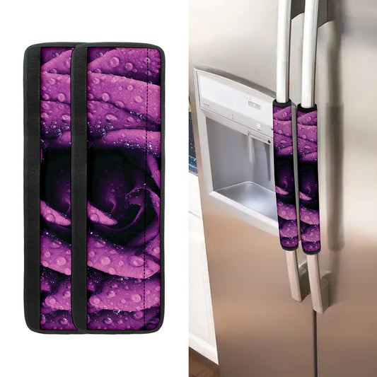 Dark Purple Rose Print Refrigerator Handle Covers