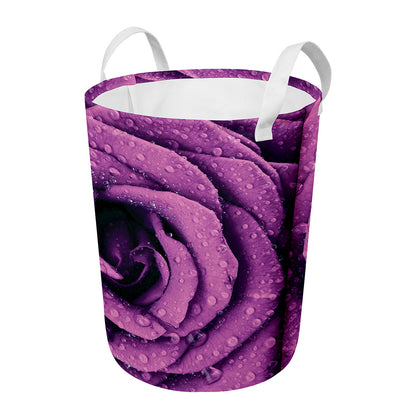 Dark Purple Rose Print Round Laundry Basket