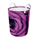 Dark Purple Rose Print Round Laundry Basket