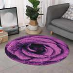 Dark Purple Rose Print Round Rug