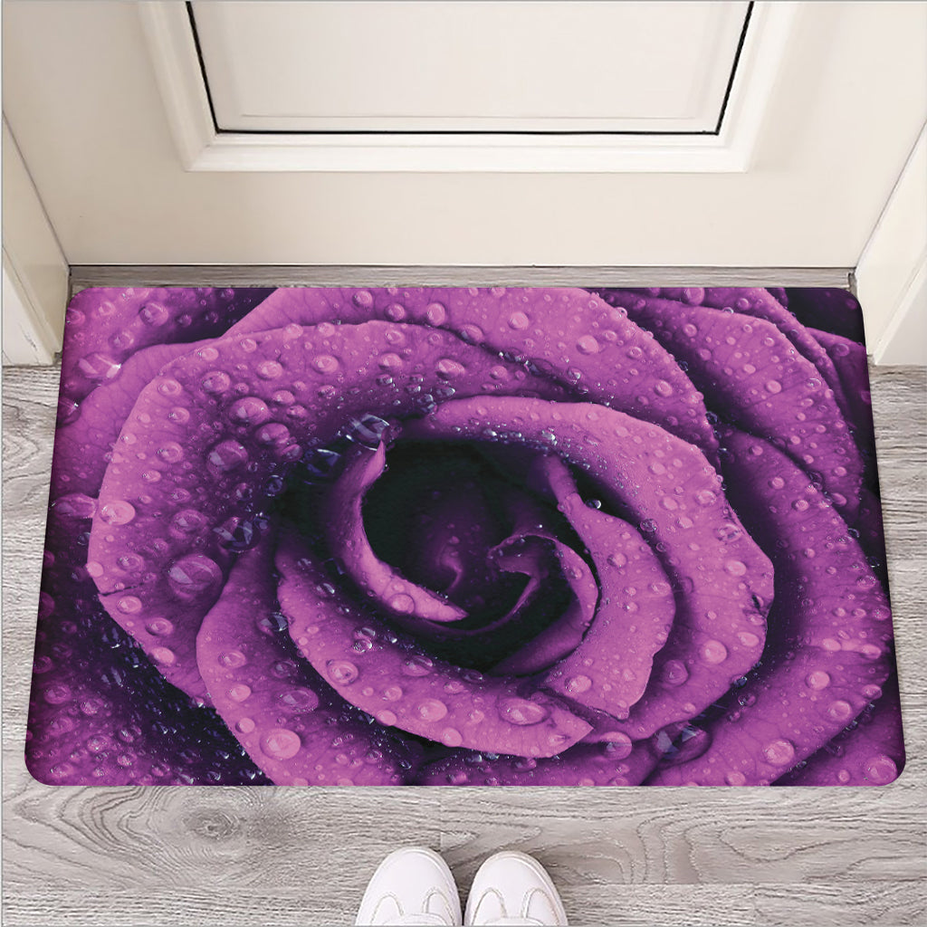 Dark Purple Rose Print Rubber Doormat