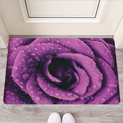 Dark Purple Rose Print Rubber Doormat