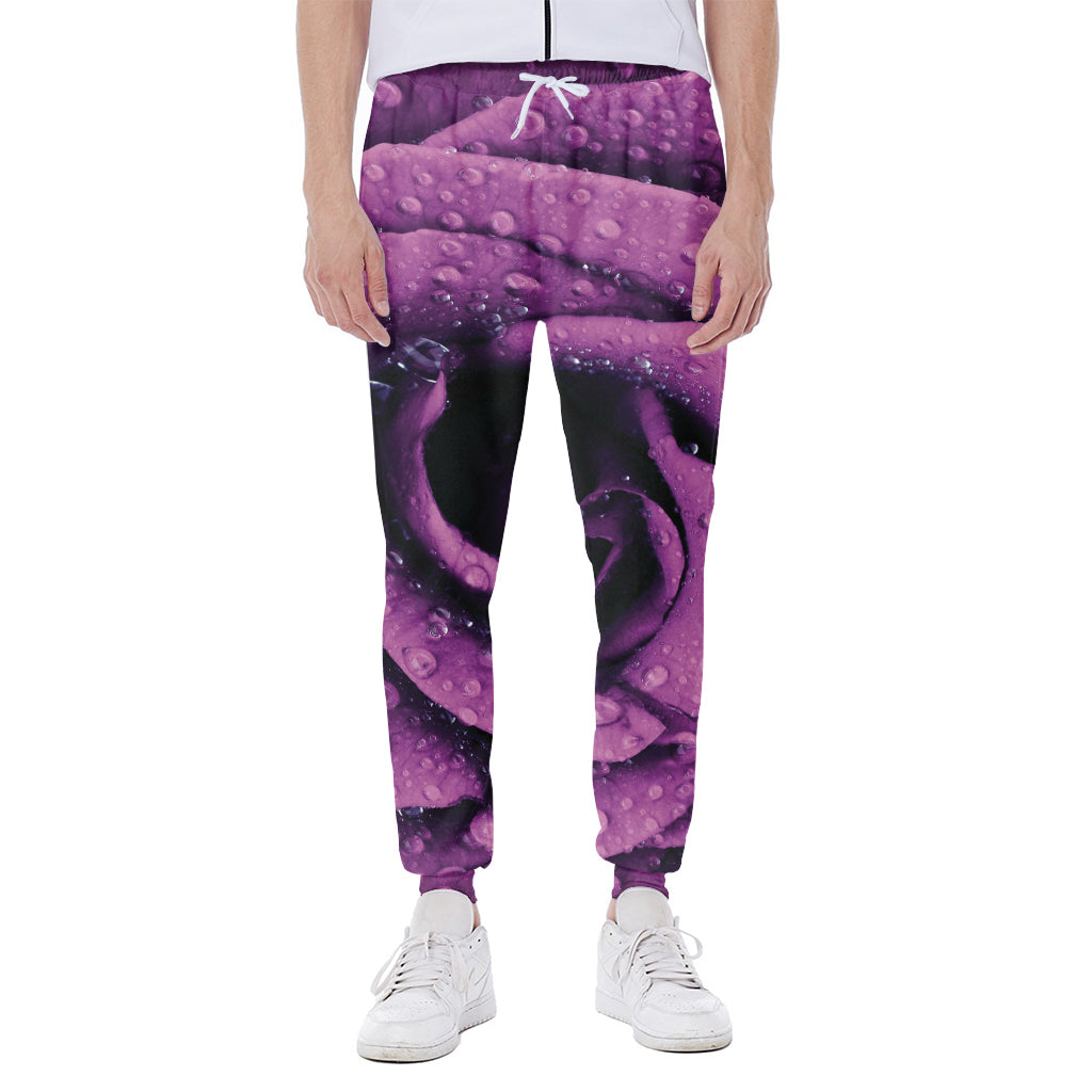 Dark Purple Rose Print Scuba Joggers