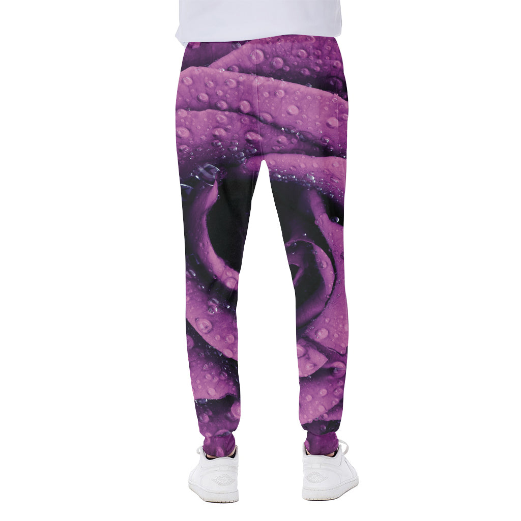 Dark Purple Rose Print Scuba Joggers