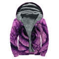 Dark Purple Rose Print Sherpa Lined Zip Up Hoodie