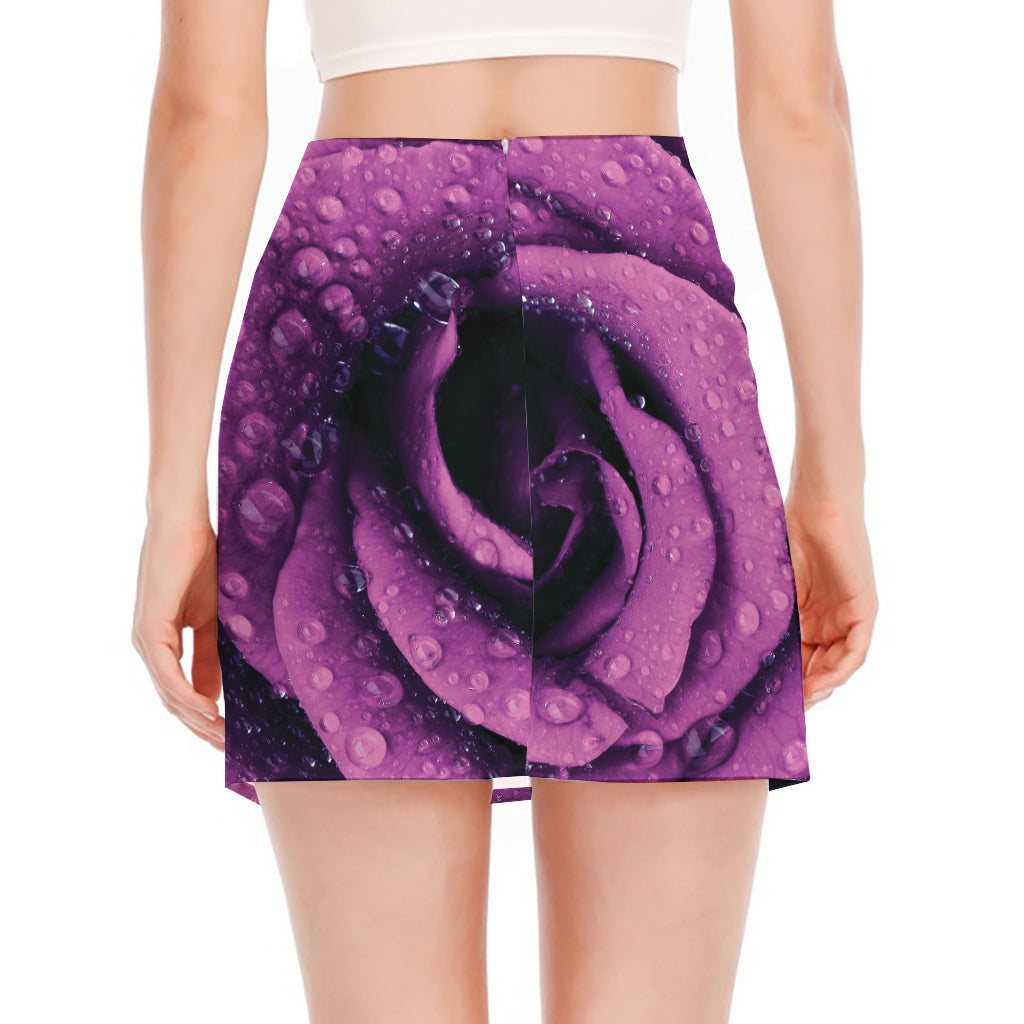 Dark Purple Rose Print Side Slit Mini Skirt