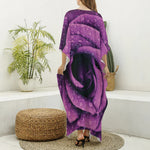 Dark Purple Rose Print Silk V-Neck Kaftan Dress