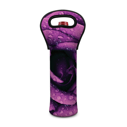 Dark Purple Rose Print Single Neoprene Wine Tote