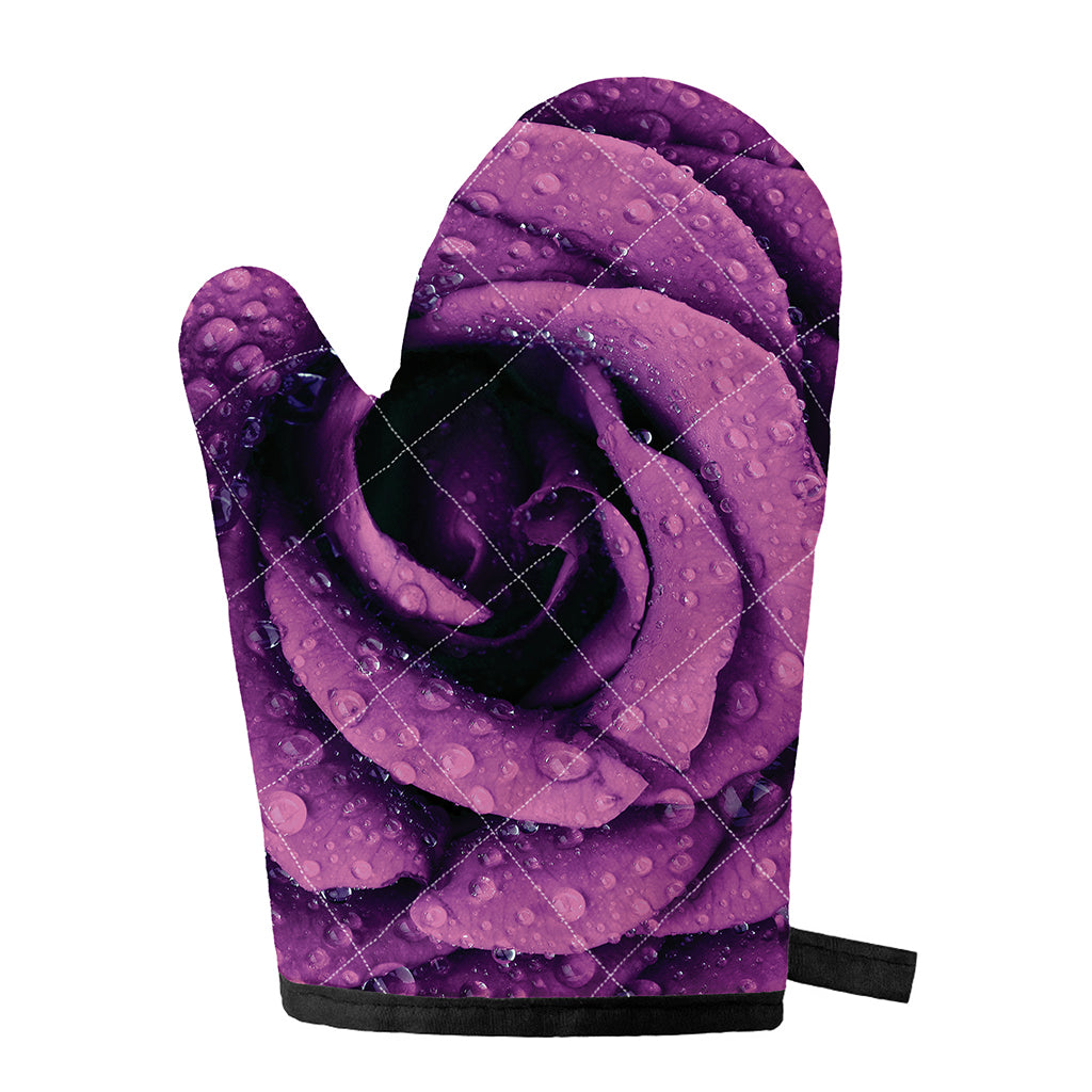 Dark Purple Rose Print Single Oven Mitt