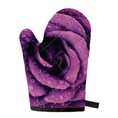 Dark Purple Rose Print Single Oven Mitt