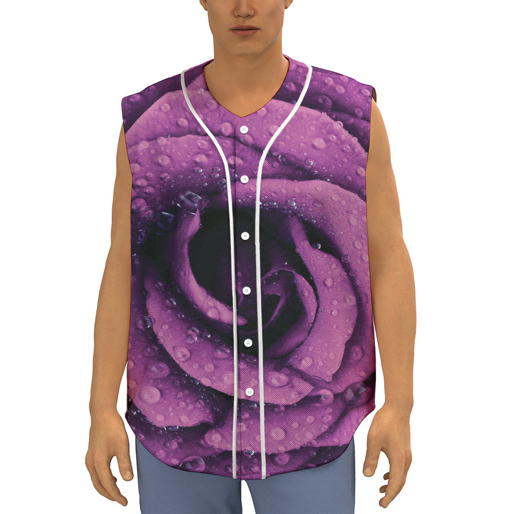 Dark Purple Rose Print Sleeveless Baseball Jersey
