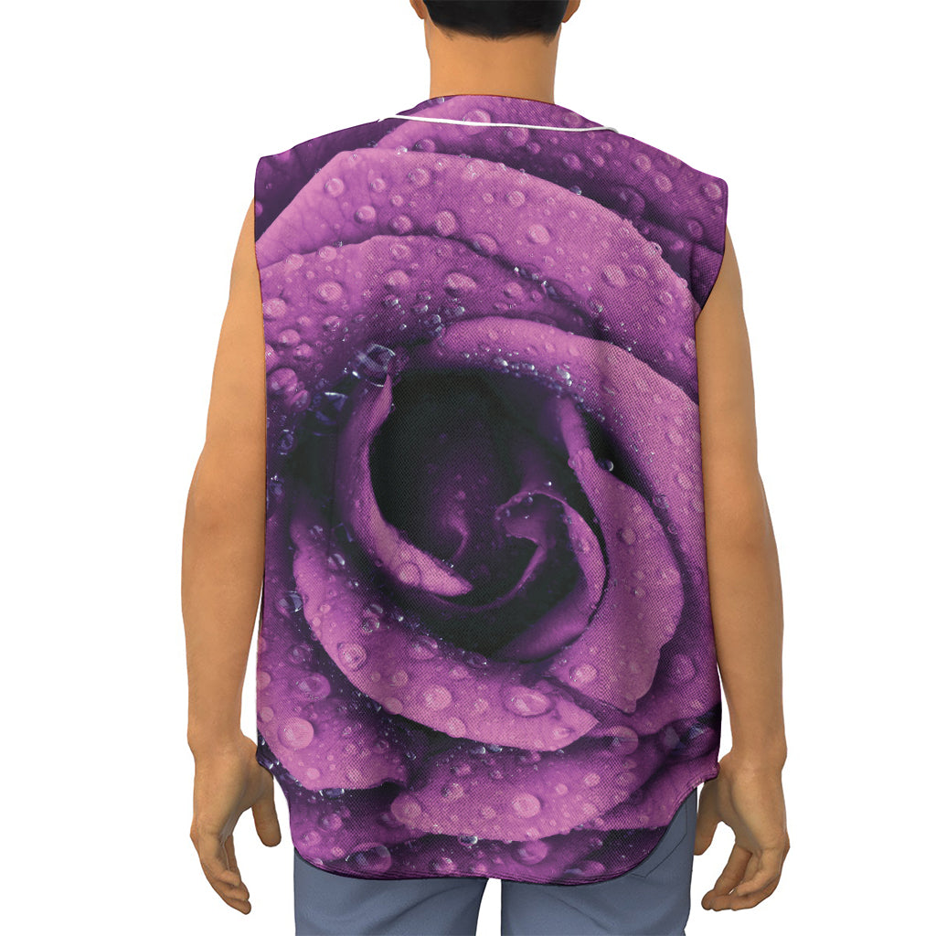 Dark Purple Rose Print Sleeveless Baseball Jersey