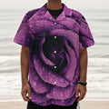Dark Purple Rose Print Textured Short Sleeve Shirt