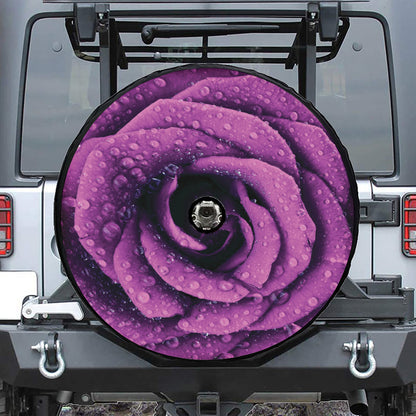 Dark Purple Rose Print Tire Cover With Camera Hole